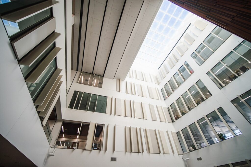 Interior of S.J. Quinney College of Law with lots of windows and natural light